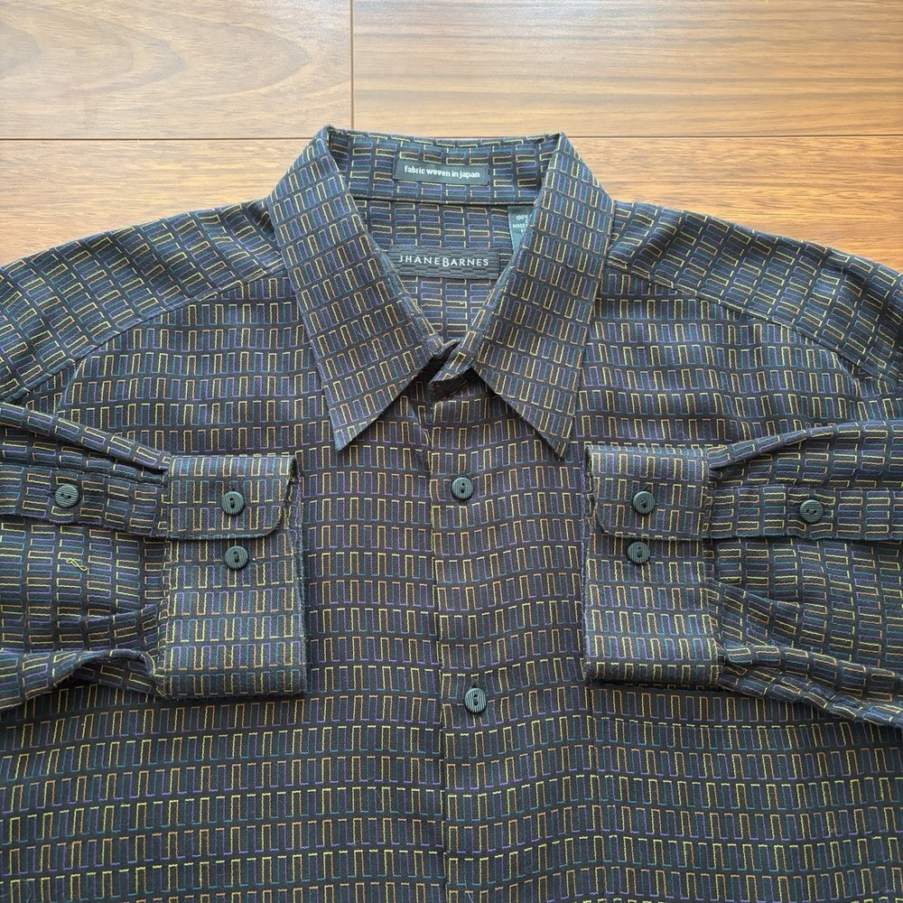 Jhane Barnes Geometric Woven Japan 100% Cotton Button Up Shirt Mens L